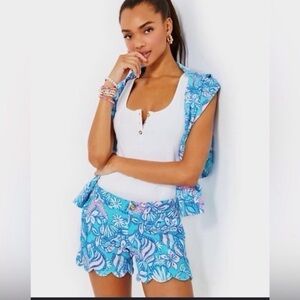 Lilly Pulitzer Buttercup Knit Amalfi Blue Sound the Sirens Shorts 10 NWT